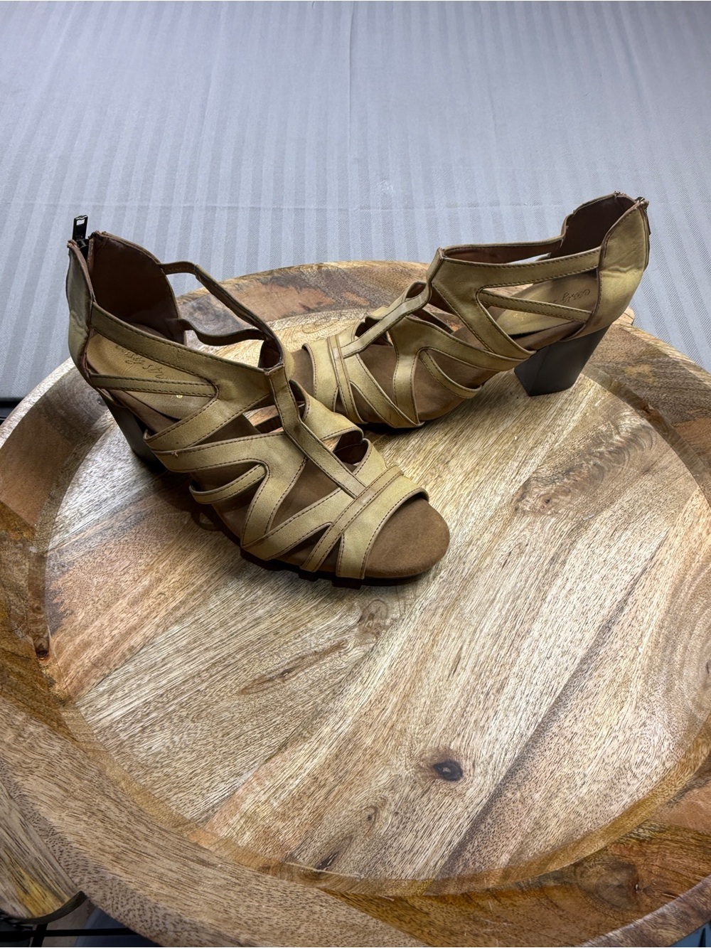 Easy Street Gold Gladiator Block Heel Sandals Size 10M